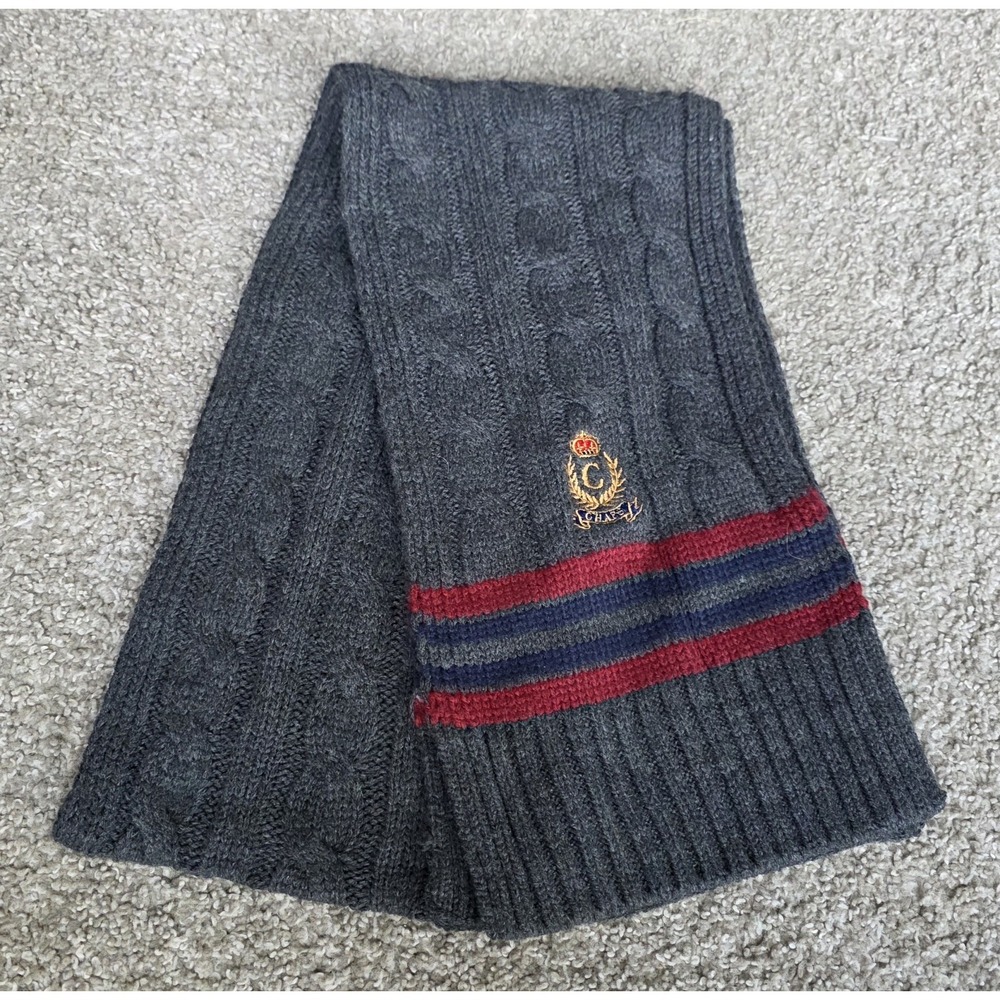 Vintage Chaps by Ralph Lauren Cable Knit Scarf With Embroidered Crown Crest Logo
